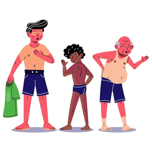 Free Vector | Cartoon people at the beach with a sunburn - Clip Art Library