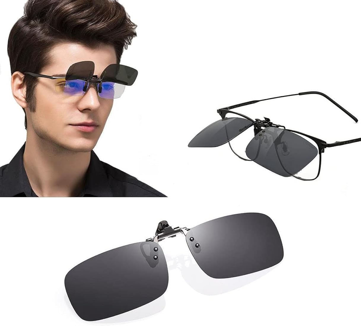 Sichumaria Clip On Sunglasses Polarized Clip-on Flip Up Metal Clip ...