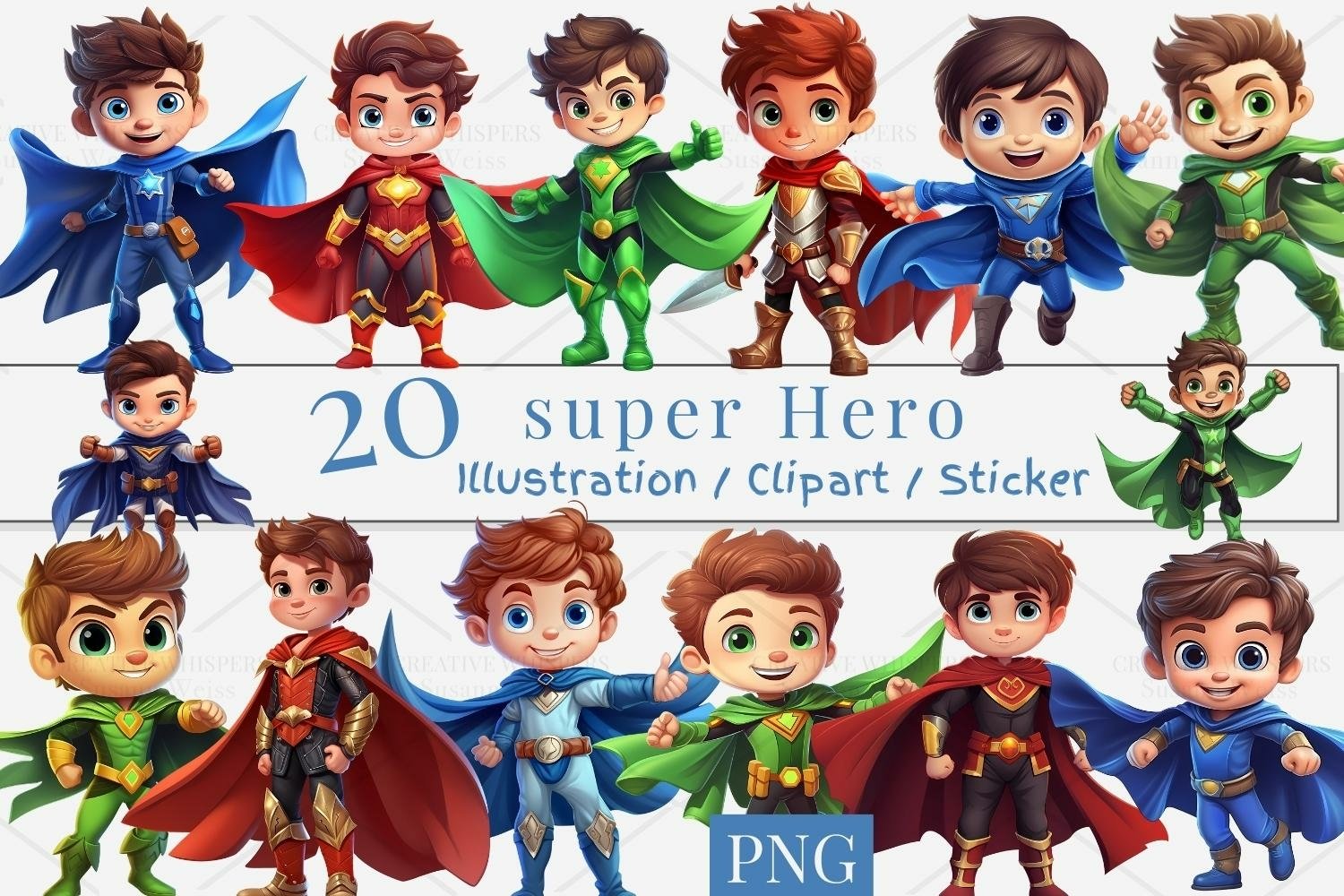 20 Digital super Hero Clip Art Set, super Hero Sticker, PNG - Clip Art ...