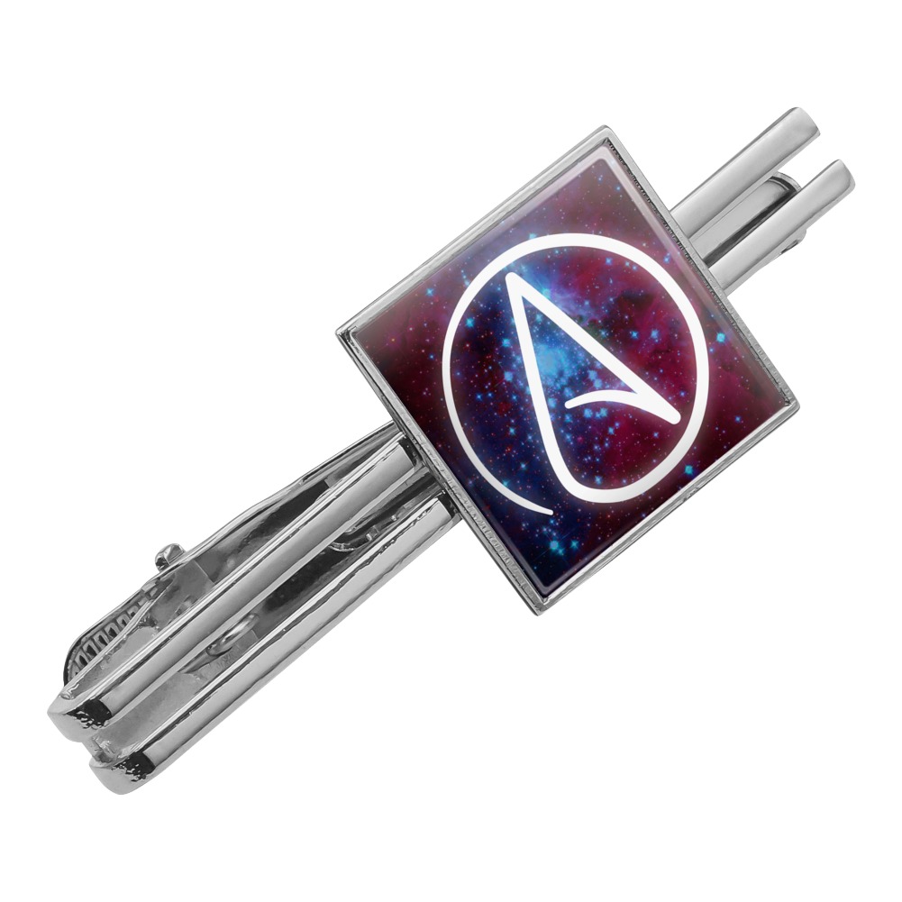 Atheist Atheism Symbol In Space Square Tie Bar Clip Clasp Tack- Silver 