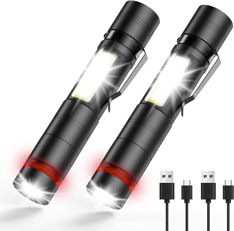 Lsnisni Mini LED Torch, Pack of 2, 2000 Lumens Small Torches, USB ...