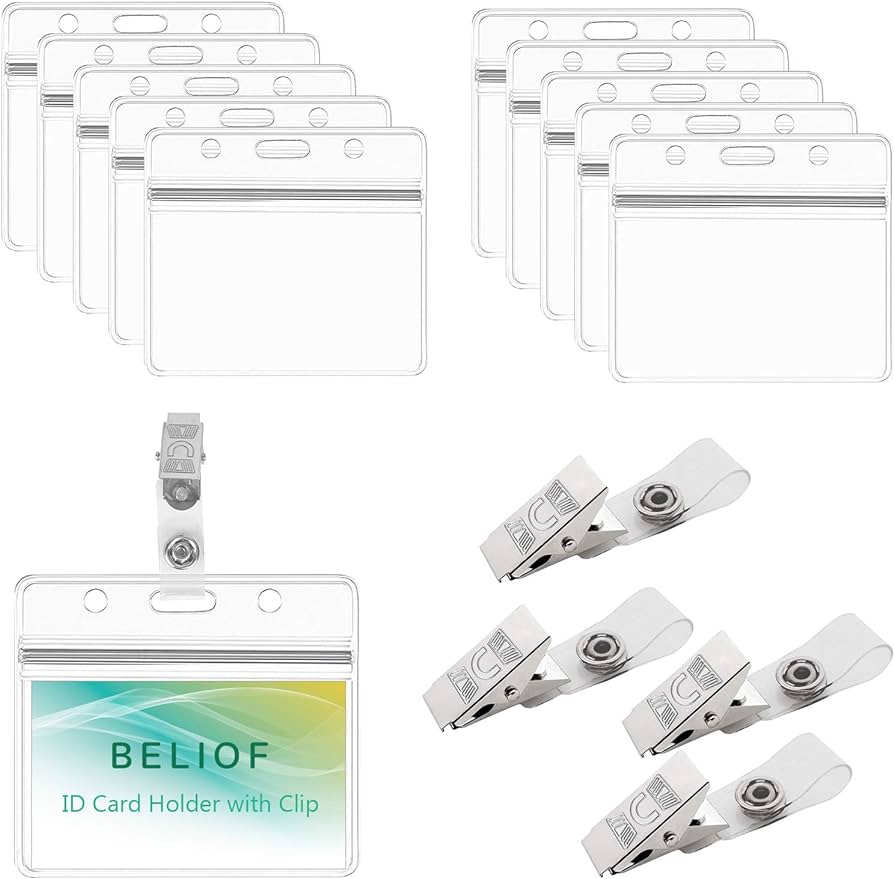 BELIOF Pack of 50 ID Card Holders with Clip Name Badges Transparent ...