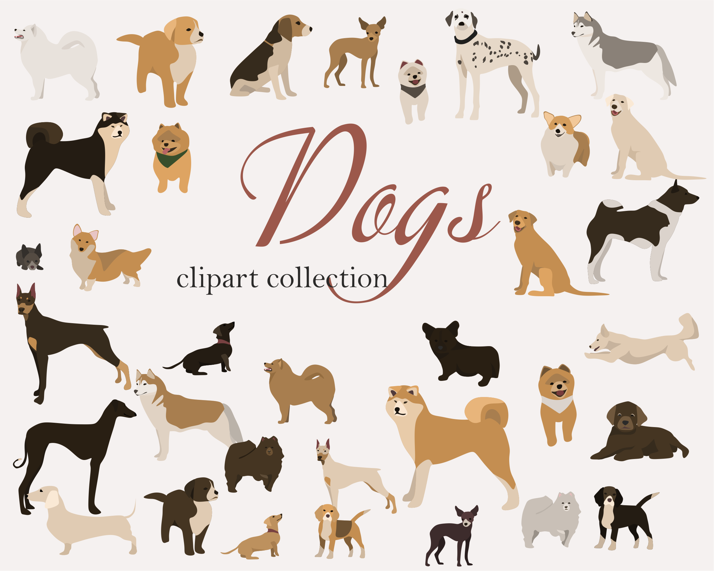 Dog clip art set s-hand drawn dog breeds-digital PNG svg-cute ...