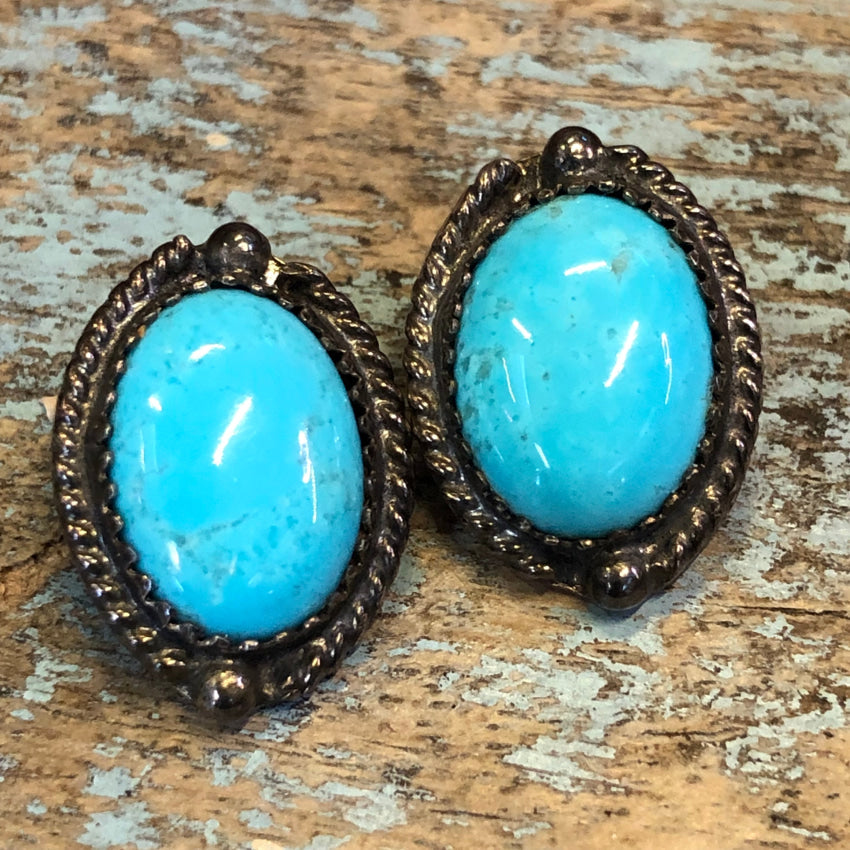 Vintage Navajo Sterling Silver & Sky Blue Turquoise Clip On ... - Clip ...