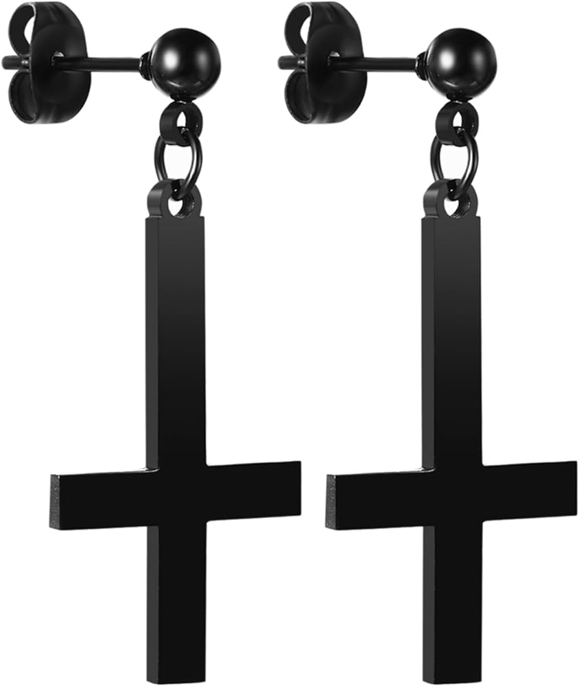 Mens Inverted Cross Earrings, Upside Down Cross Dangle Earrings, Gothic ...