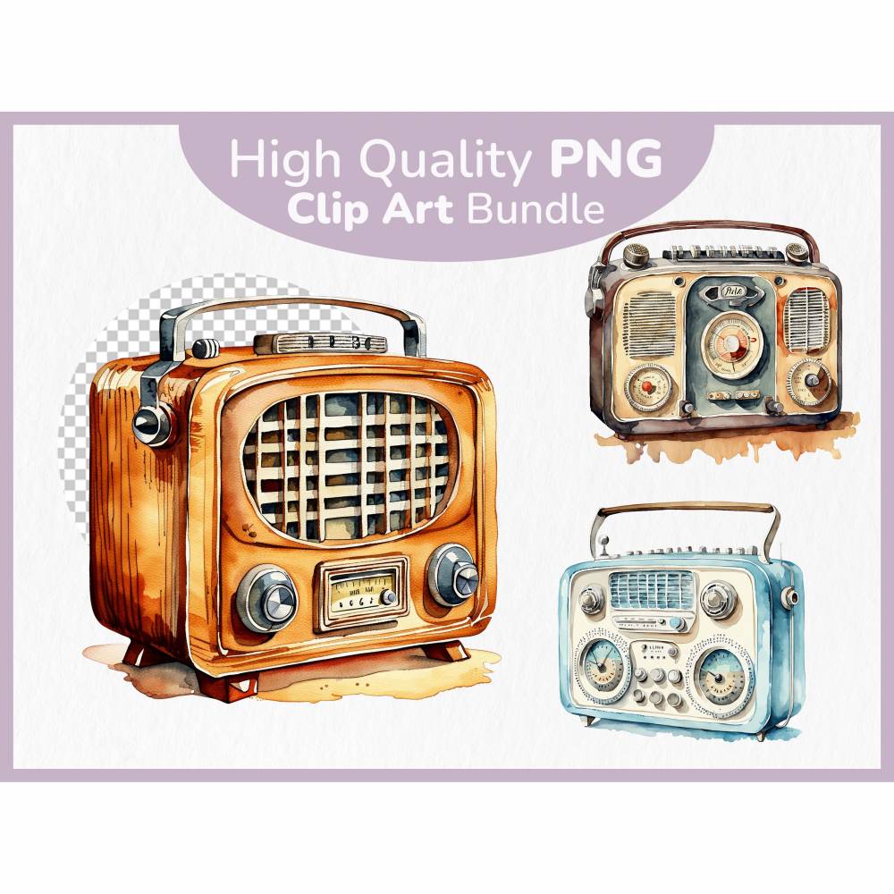 Vintage Radios Clipart Bundle - 12x PNG Bilder Transparenter ...