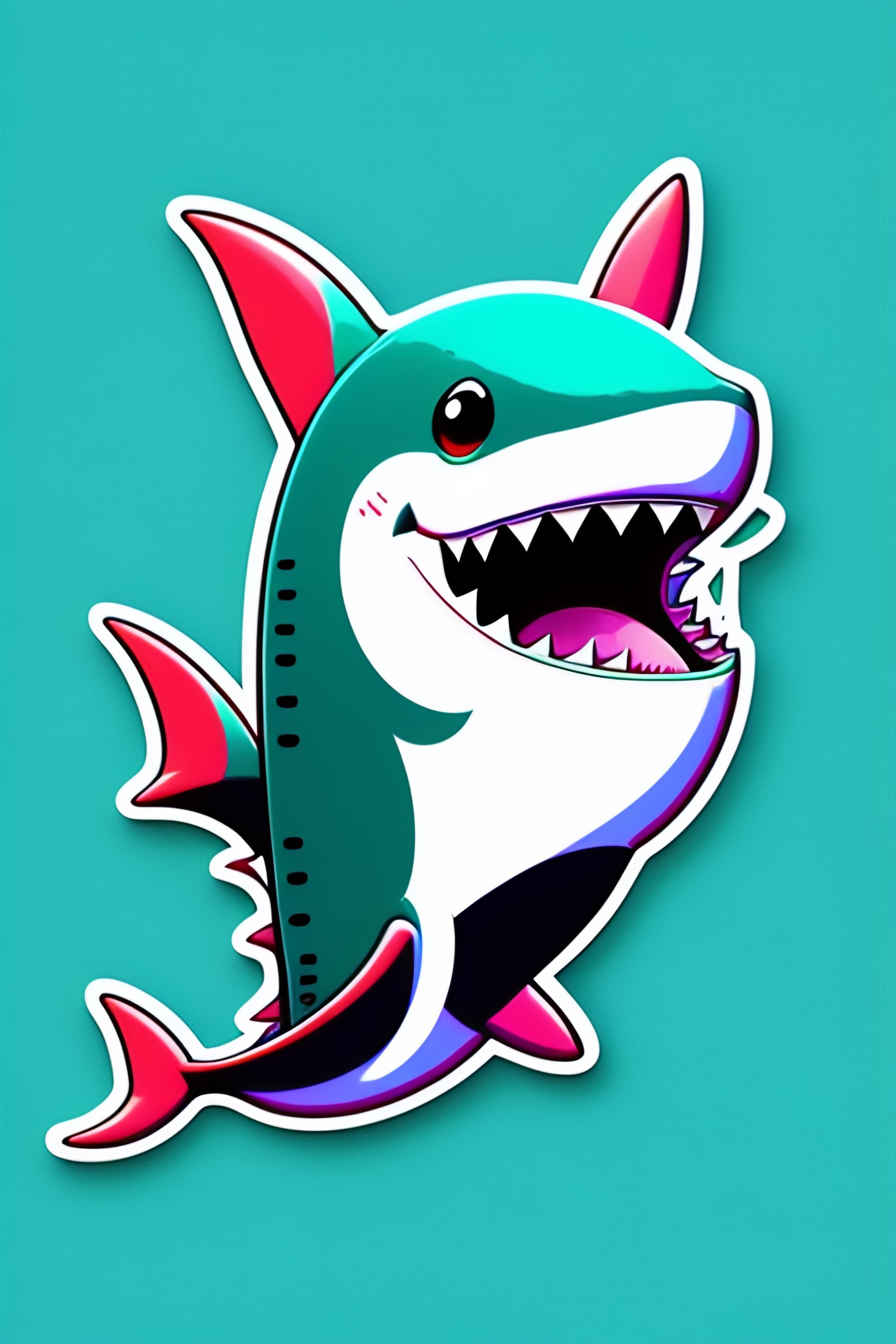 Lexica - Cute cartoon shark sticker, anime style, solid background ...