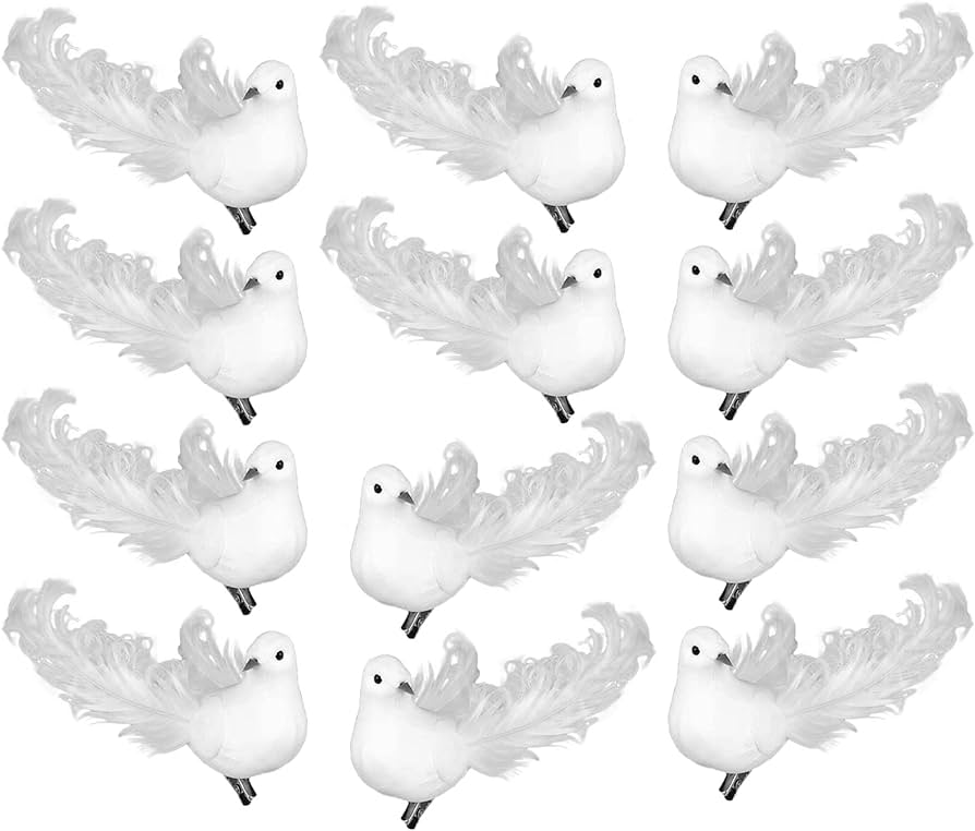 WIVAYE Artificial White Doves Pieces White Dove Decoration With Metal Clips White