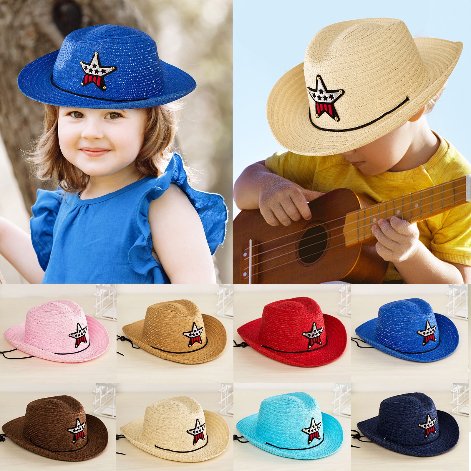 Kids Hat Clips Summer Sun Straw 6 Colours Beach Girls Boys Kids Child ...