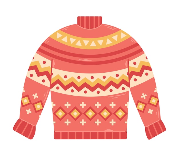 Premium Vector | Vector cozy red sweater with ornaments knitted ...