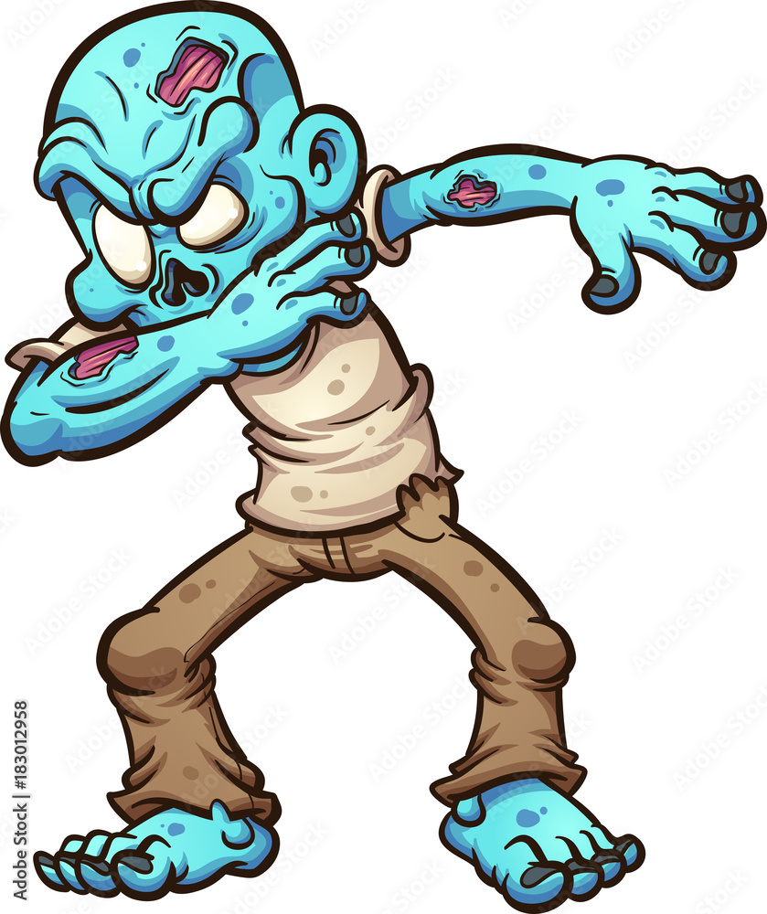 Female cartoon running zombie. Vector clip art illustration with ...