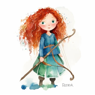 watercolor clipart, Merida from Brave, high detail, single design, 8k