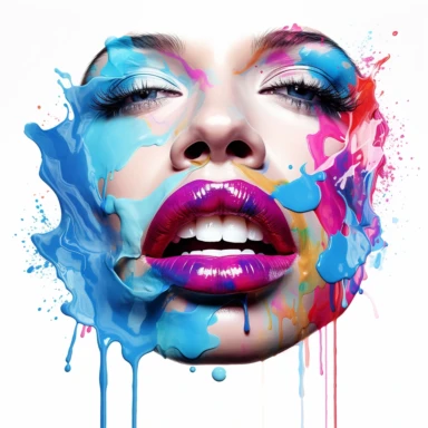 blue eyes bold lips, psychedelic art, neon glow, clipart, white background