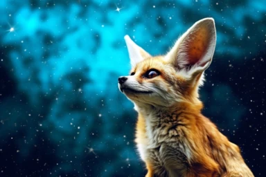 whatercolor fennec looking at the sky clipart, hd, on a croma key background, spaced out