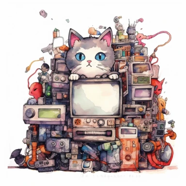 watercolor & Gouache painting, Premium clipart, clean line, on only white background, spaced out, Construct a generative art installation that uses algorithmic techniques to create an ever - changing display of comical manga panels, featuring iconic Japanese characters experiencing humorous and unexpected situations, Ragdoll cat wearing a beauty of Japan kimono. incredibly detailed, sharpen details, award winning picture, incredibly detailed, sharpen details, Color Grading, Ultra - Wide Angle, D