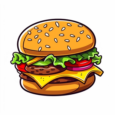 burgers will be well-done clipart, in the style of kawaii, on white background HD