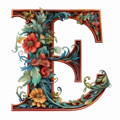 Art Nouveau illuminated initial, letter E , Clipart Bundle Mystical Illustration Fantasy Novel Clipart Magic, E, white background, png,