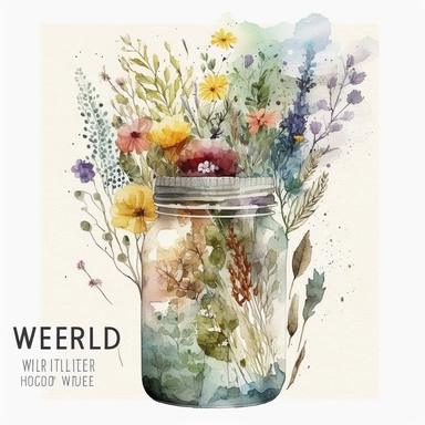 Create a mixed media art piece that incorporates the image of a jar filled with wild flowers, using the wild floral clipart and watercolor wild flowers. This piece should represent a significant moment or turning point in your personal journey as a woman. Consider incorporating specific flower types or colors that resonate with you, using the colors and textures of the watercolor flowers to communicate the emotions and themes of your journey, such as growth, beauty, and resilience. The image sho