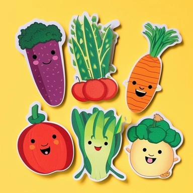 cute veggie clipart for kids, fruit and vegetables, in the style of satoshi kon, intricate cut-outs, paper cut-outs