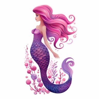 mermaid clipart with white background in pink, purple and gold tail
