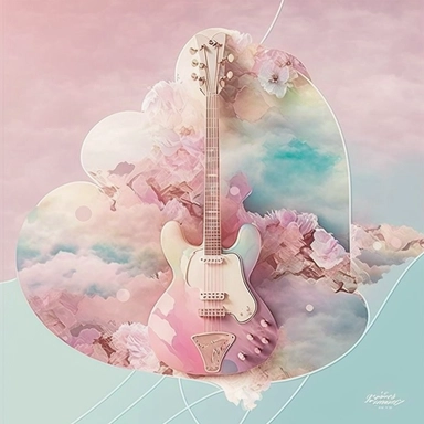 soft, muted tones reminiscent of cotton candy skies. Picture objects like guitars, records, or hearts bathed in a dreamy pastel glow. Incorporate watercolor textures or gradients to give the clipart a soft and ethereal feel