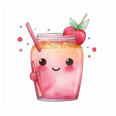 watercolor adorable kawaii summer drink character kawaii, isolated, kawaii,digital art,detailed, concept,art,8k,hd,on white background,clipart