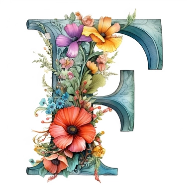 Beautiful Pastel Vintage Flower ' I ' Alphabet Letter  I i, I, I, i, Watercolor and ink Clipart, Cartoon, hyper-realistic, high contrast, intricate detail, illustration style, high solution on the white background