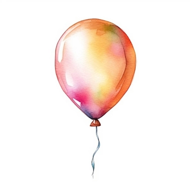 single watercolor ecru party baloon with string clipart,clear edges,warm pastel color,positive energy,clear white background