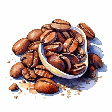 watercolor painting of coffee beans, very detailed, Clipart ,Cartoon,hyper realistic, intricate detail, illustration style,high solution,on the white background
