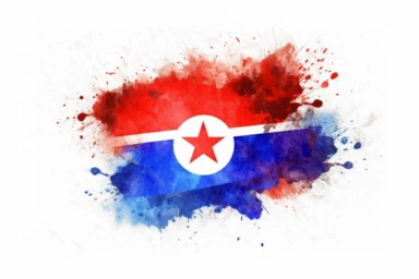 Watercolor, North Korea Country Flag, clipart, hd, on a white background, spaced out