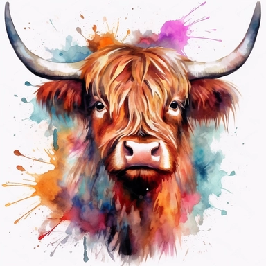 highland cattle oil painting watercolor clipart graffiti