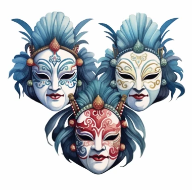 a China Peking Opera Masks in the style of watercolour clipart with detailed brush strokes