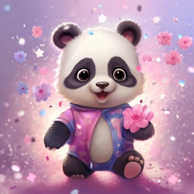 Clipart vector jpg, Let curious baby pandas accompany your little one, digital art by Lilia Alvarado and Thomas W. Schiller, clipart, 3D, 16K, background transparent, in the style of playful character designs, floral explosions, uhd image, pictorial space, smilecore, delicate flowers seed 5