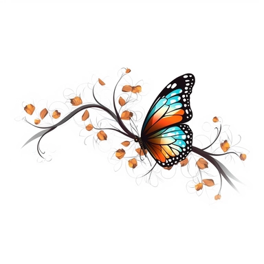 clipart with white background, cute butterfly resting on a branch, clearly defined separate image, high quality--ar3:4-no mockups, watermarks, numbers, writing, letters--q2--v5.1--s1000