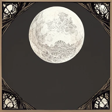 A beautiful realistic moon, centered, symmetrical design, Vintage fall clipart victorian gothic illustration, photo realistic gothic illustration, art in the style of mc scher winifred luten paul poire and albrecht durer, black ink sketch, black and white, vector, vector illustration
