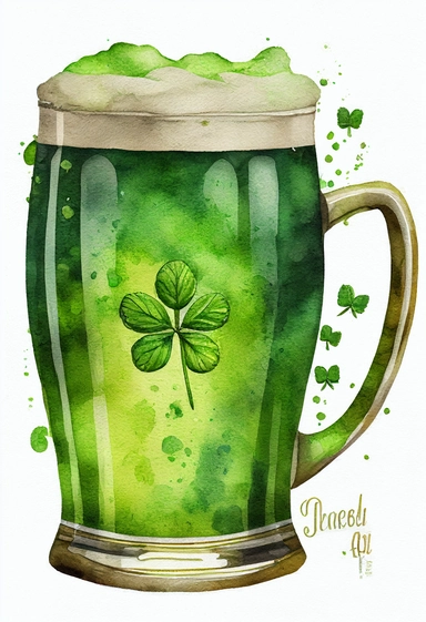 cute watercolor green beer, clipart, saint Patrick's day style, white background