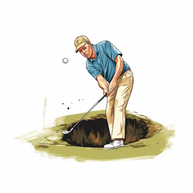 man golfing and hitting a hole in one, clip art, white background