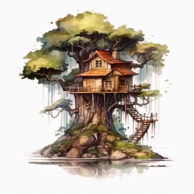 clipart, clip art, watercolor style, fantasy miniature tree house