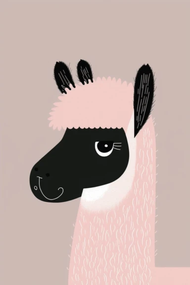 <https://s.mj.run/9CGIwlRNQlo> Mary Blair style, minimalistic nordic style single clipart, single black cute llama head, minimalistic pastel pink color palette,