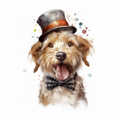 a moving dog dressed up, dressed up, happy smiling face, cute animal, adorable, playful atitude, adorable watercolor animal clipart, no background, high quality and very sharp image with clear focus
