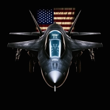 in the style of a movie poster, patriotic us concept x-33 stealth, with skull design painted on it, black background, clipart