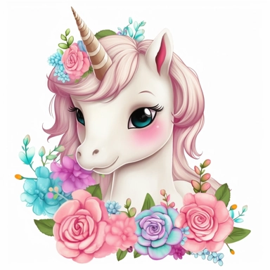 white background Clipart 3D cute painting of an adorable baby unicorn with big baby blue eyes shy little with roses pastel pinks roses and reds roses all around pastel colourful flowers vivid clear detailed roses pansies and lavender all around clipart detailed cartoon style cartoon of happy cute little tiger beautiful sparkling and pearls Clipart image shimmer and shells and starfish pastel flowers all around pastel light colors gorgeous hyper realistic big glass blue eyes for detail the hyper 