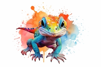 Watercolor, Gecko Reptile, clipart, hd, on a white background, spaced out