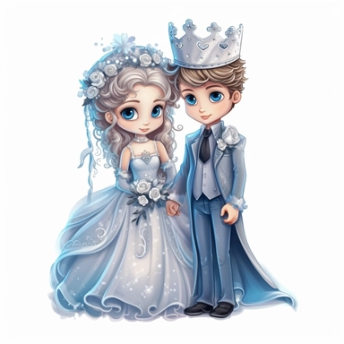 Cute snow Princess and prince Sublimation Clipart,Cartoon,hyper realistic, intricate detail, illustration style,high solution,on the white background