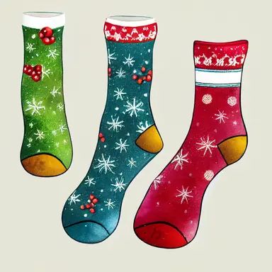 christmas socks, gradient background, in watercolor clipart style