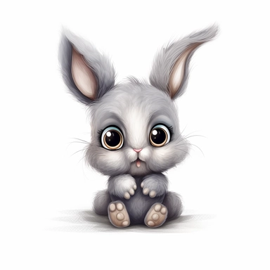 clip art, cartoon, cute, baby bunny, with large eyes, gray fur