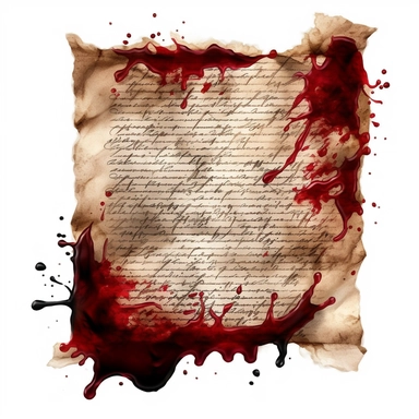 bloody letters, old parchment paper, clipart, white background