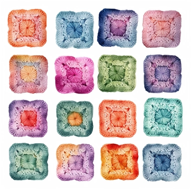 crochet granny square watercolor clipart set