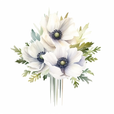 watercolor cross clip art with white anemone flowers around the center on white background