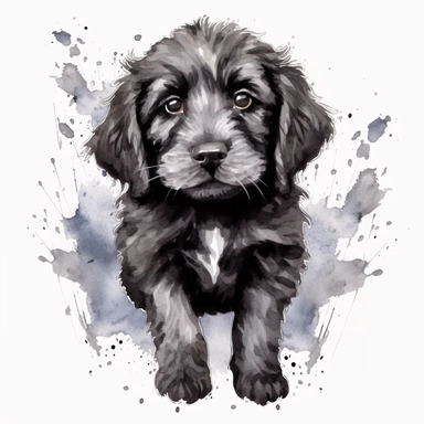 black labradoodle, goldendoodle, black doodle, puppy, watercolor clipart and paint, HD, 4k